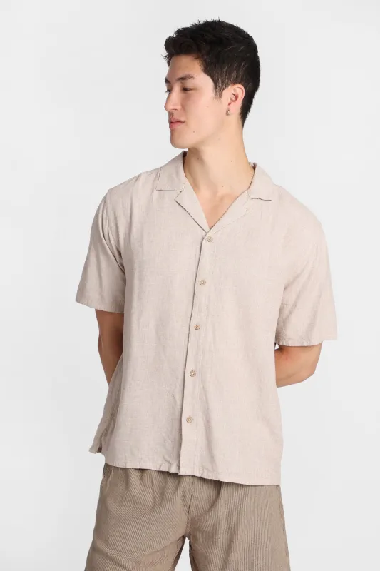 Linen-Blend Short Sleeve Button-Up Shirt made by Bluenotes