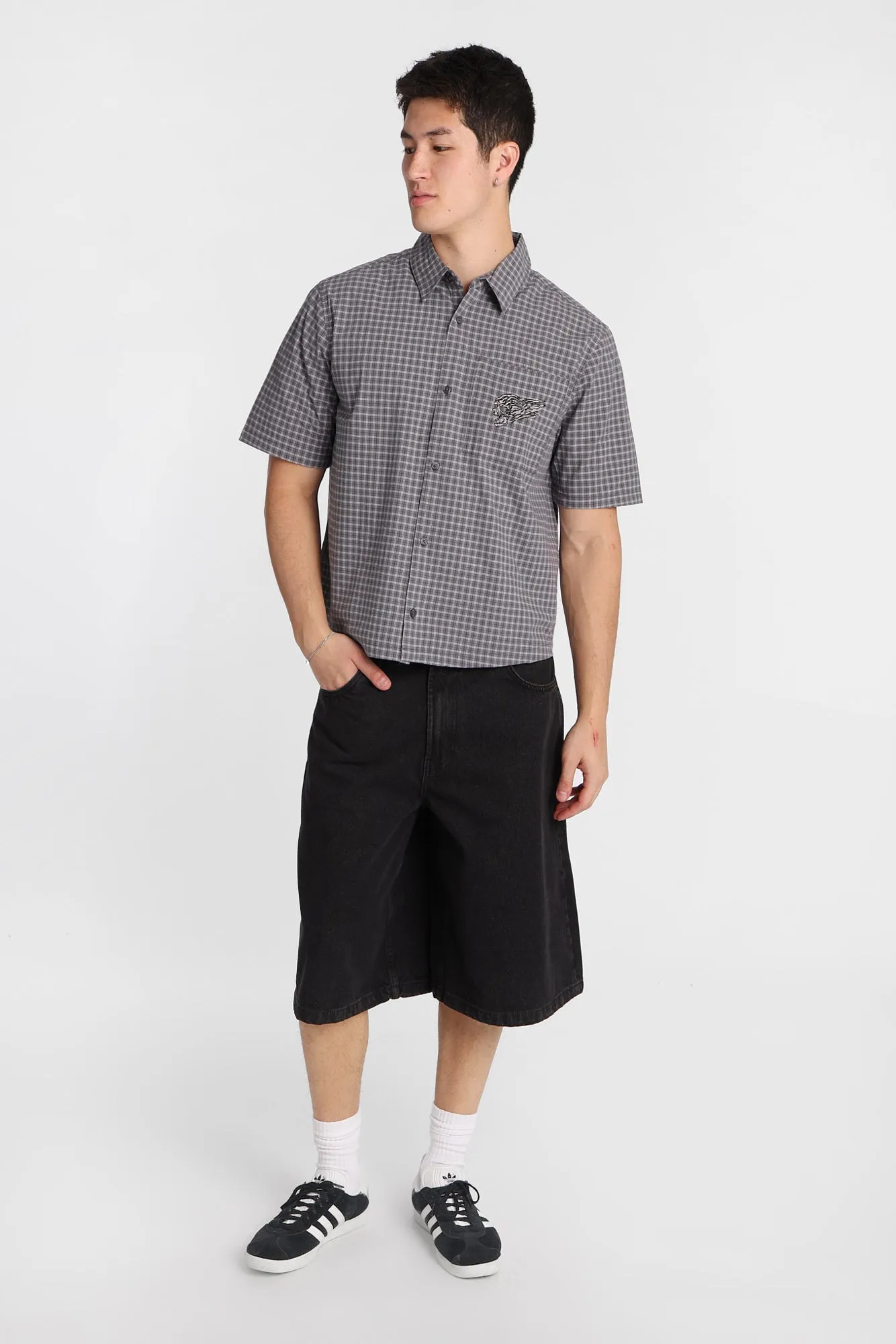Skull Embroidered Plaid Button-Up Shirt sold by West49 product image thumbnail 4