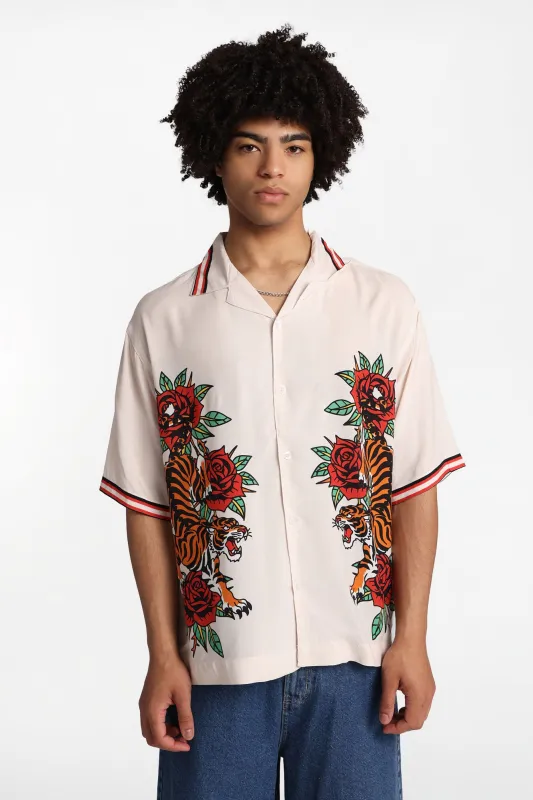 Arsenic Tiger & Rose Graphic Button-Up Shirt made by West49