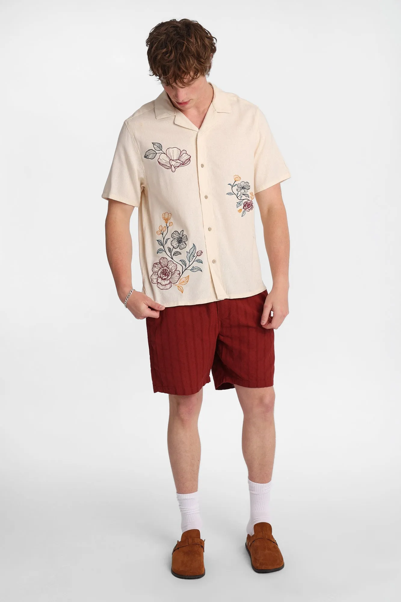 Floral Embroidered Linen-Blend Button-Up Shirt sold by West49 product image thumbnail 4
