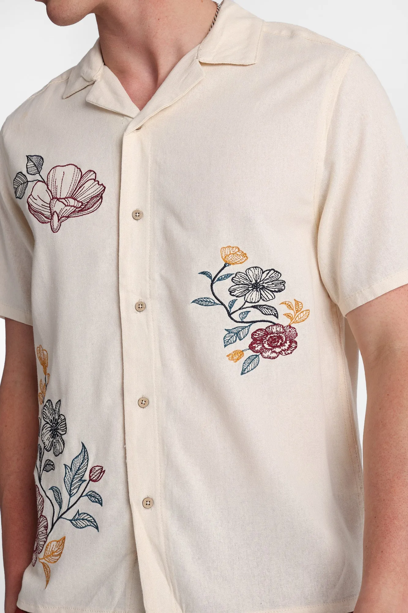 Floral Embroidered Linen-Blend Button-Up Shirt sold by West49 product image thumbnail 2