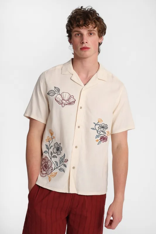 Floral Embroidered Linen-Blend Button-Up Shirt made by Bluenotes