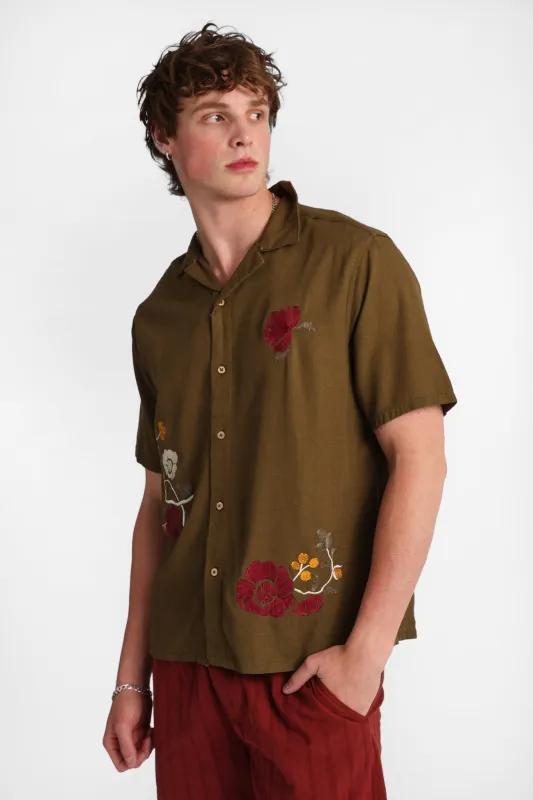Floral Embroidered Linen-Blend Button-Up Shirt made by Bluenotes