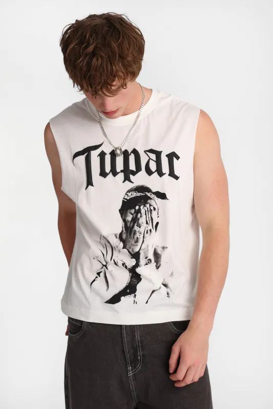 Tupac Puff Print Graphic Oversized Tank Top made by West49