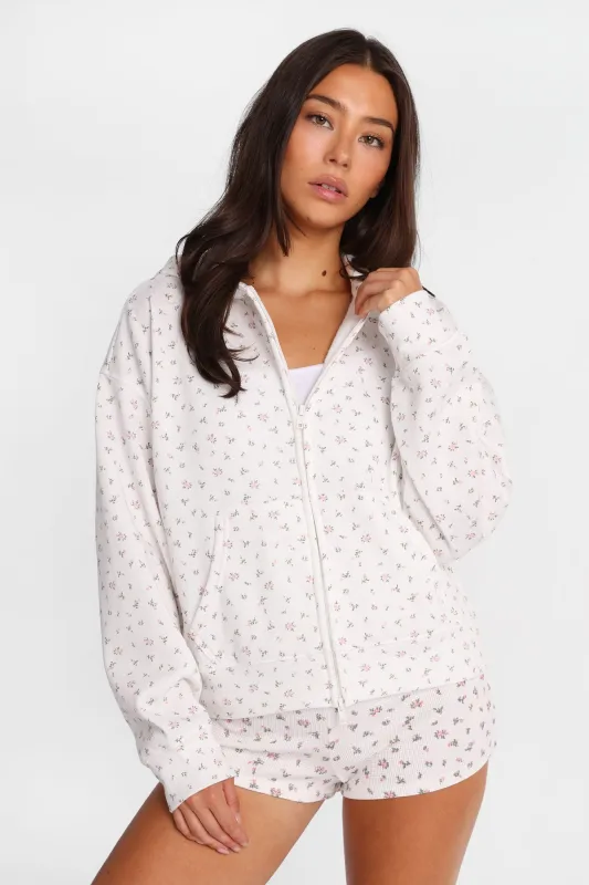 Floral Print Double Zip Hoodie made by Bluenotes