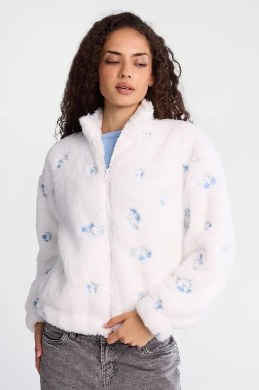 Embroidered Sherpa Zip-Up Jacket made by Bluenotes