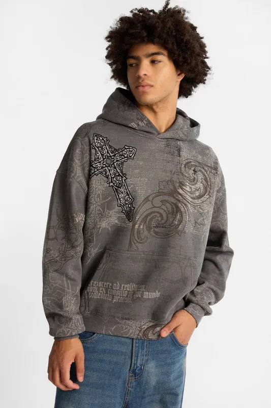 Arsenic Cross Graphic Washed Boxy Hoodie made by West49