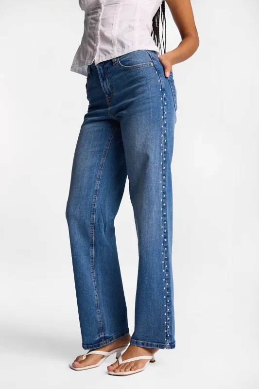 Studded Ella Curvy High Rise Baggy Jeans made by Bluenotes