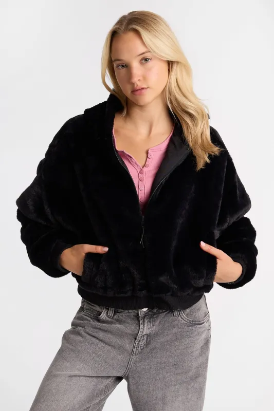 Faux-Fur Zip-Up Hooded Jacket made by Bluenotes