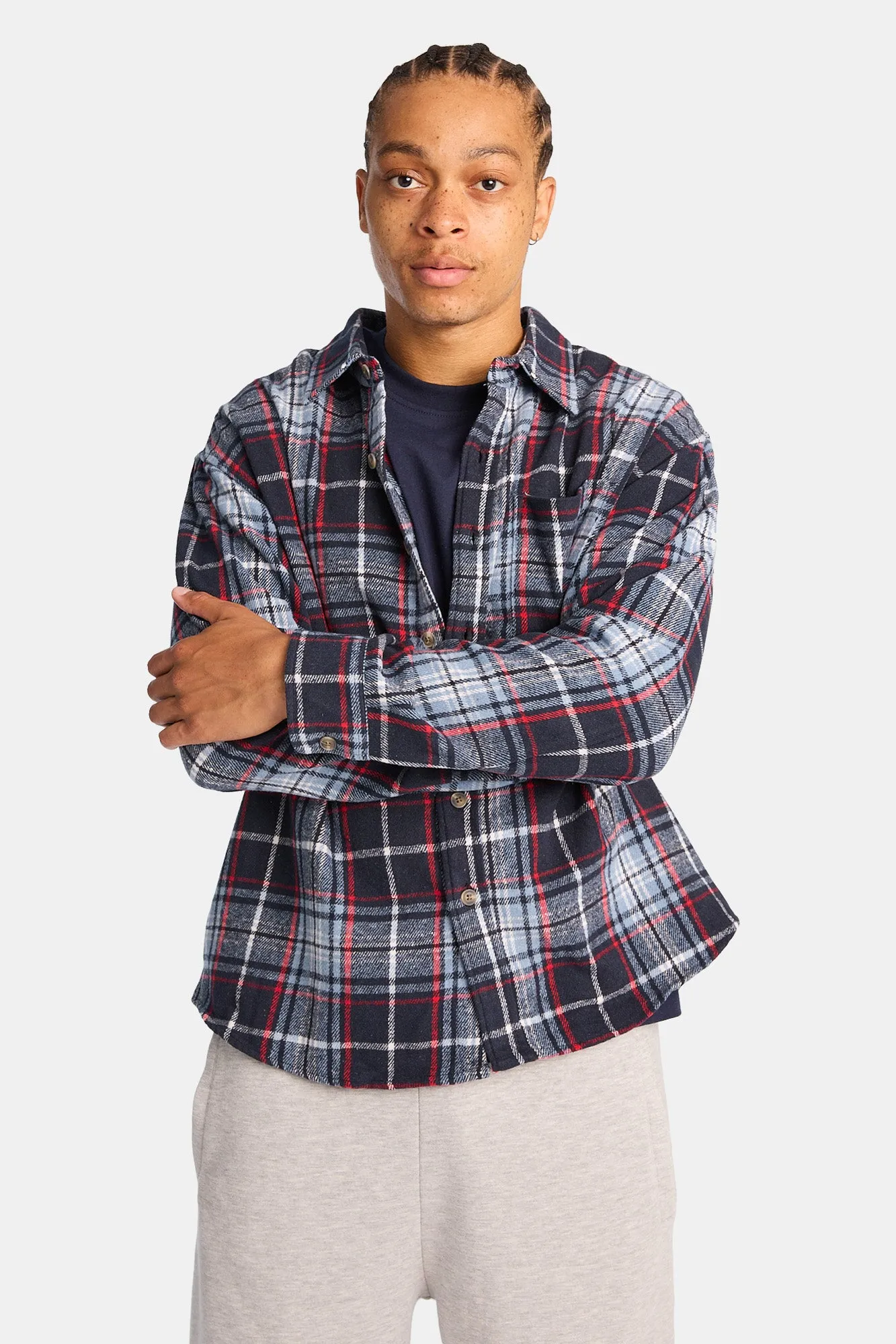 Plaid Button-Up Relaxed Shirt sold by West49