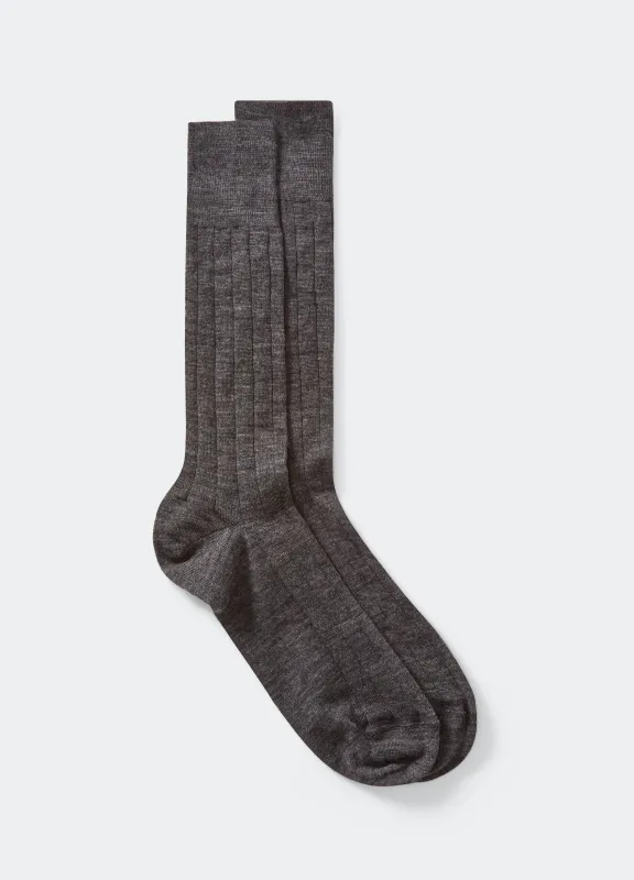 Wide Rib Wool Socks - Mid Grey sold by Berg & Berg