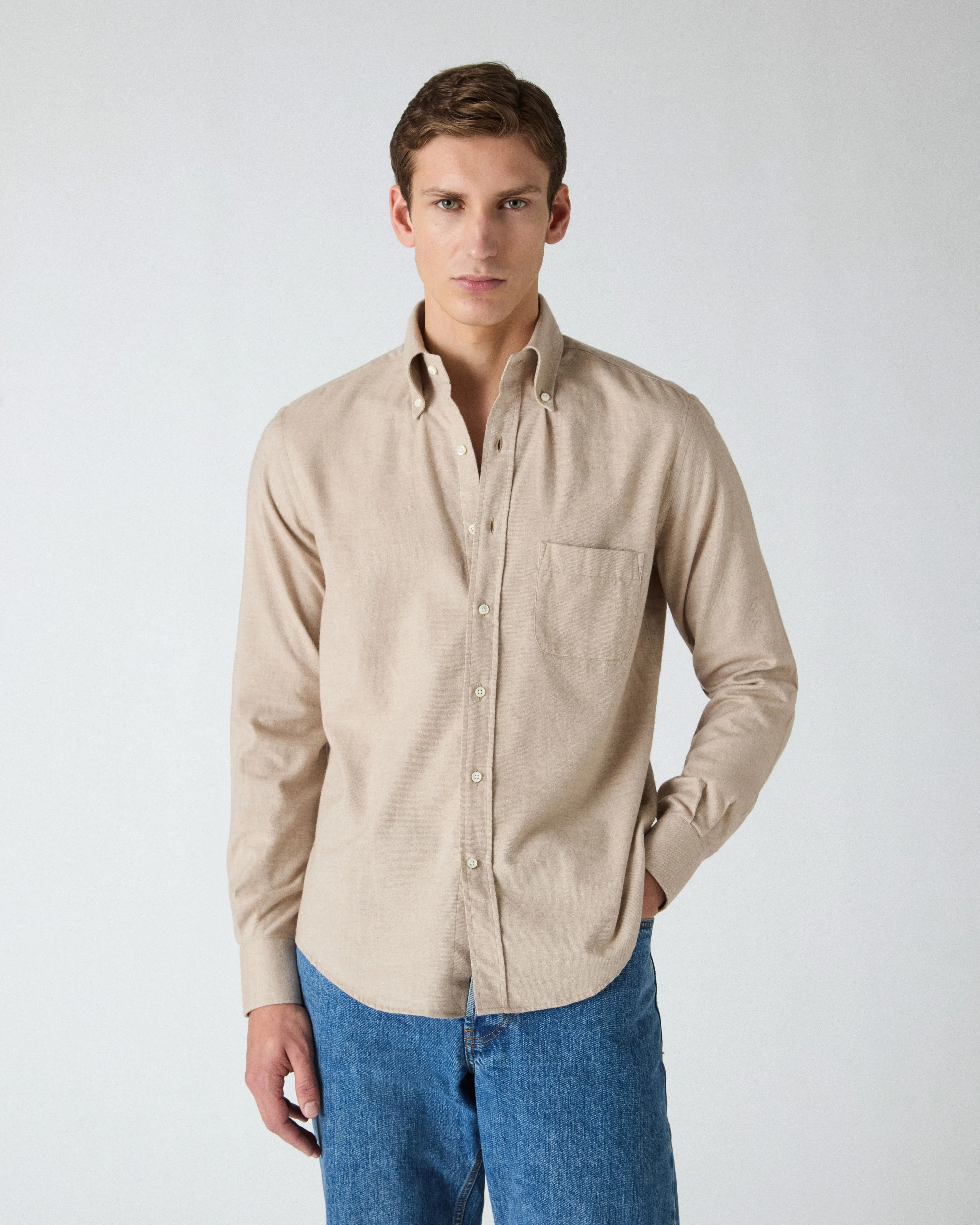 Ferdinand Cotton/Cashmere Button Down Shirt - Camel sold by Berg & Berg product image thumbnail 3