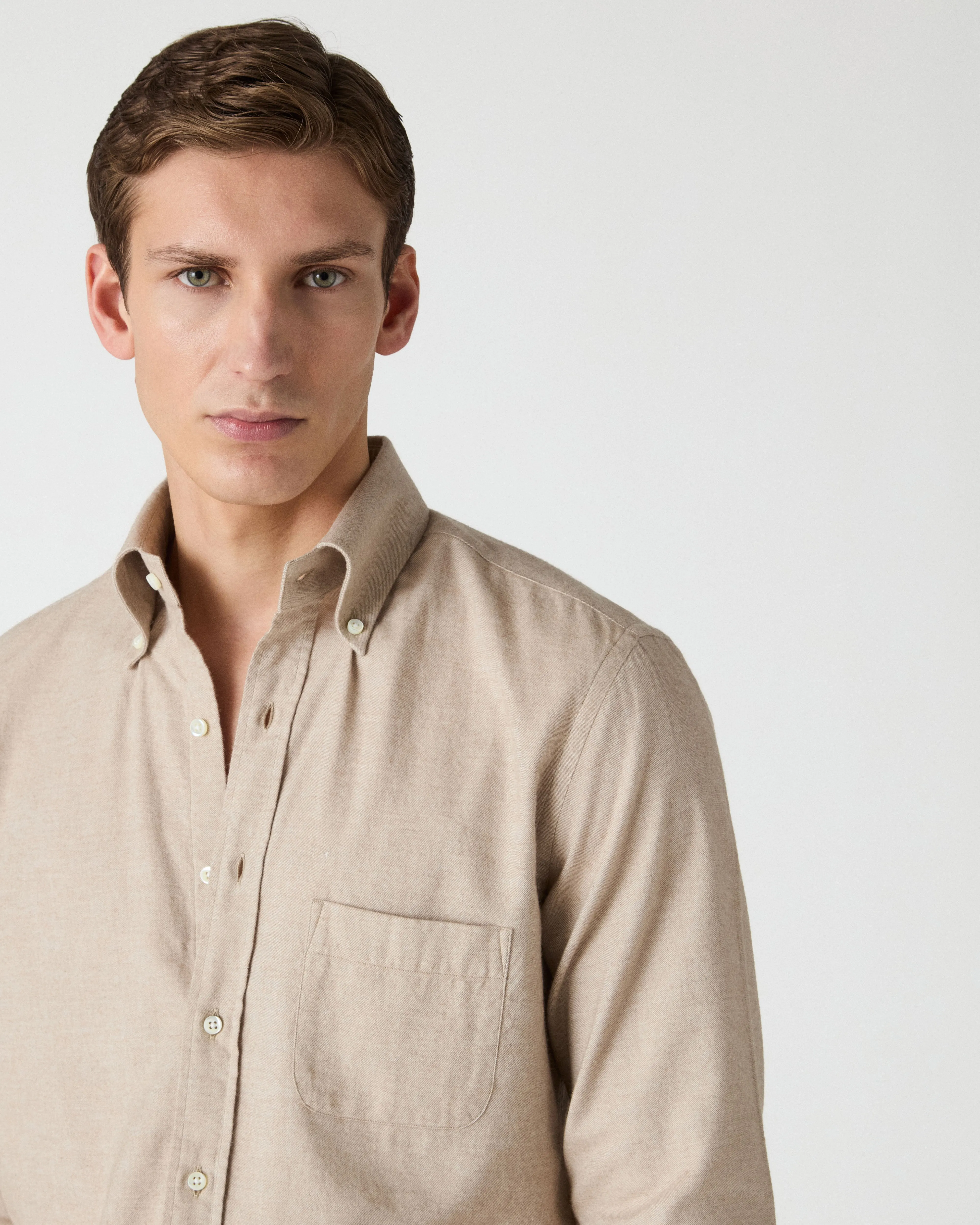 Ferdinand Cotton/Cashmere Button Down Shirt - Camel sold by Berg & Berg product image thumbnail 2