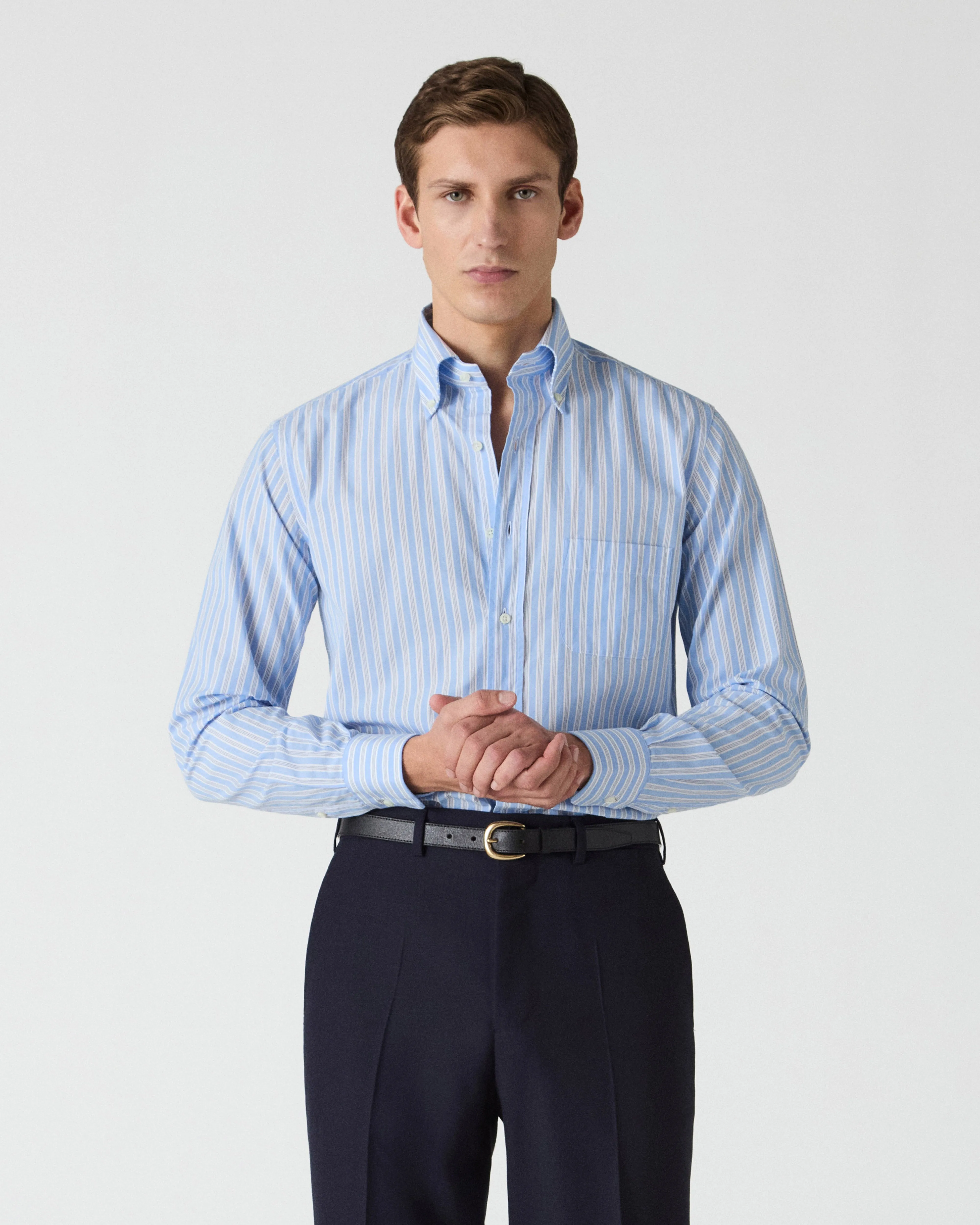 Ferdinand Poplin Button Down Shirt - Blue/White/Navy sold by Berg & Berg