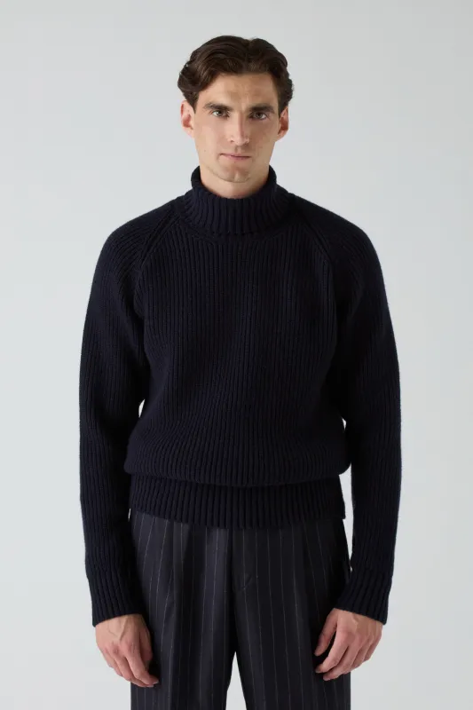 Bernhard Roll Neck Sweater - Navy sold by Berg & Berg