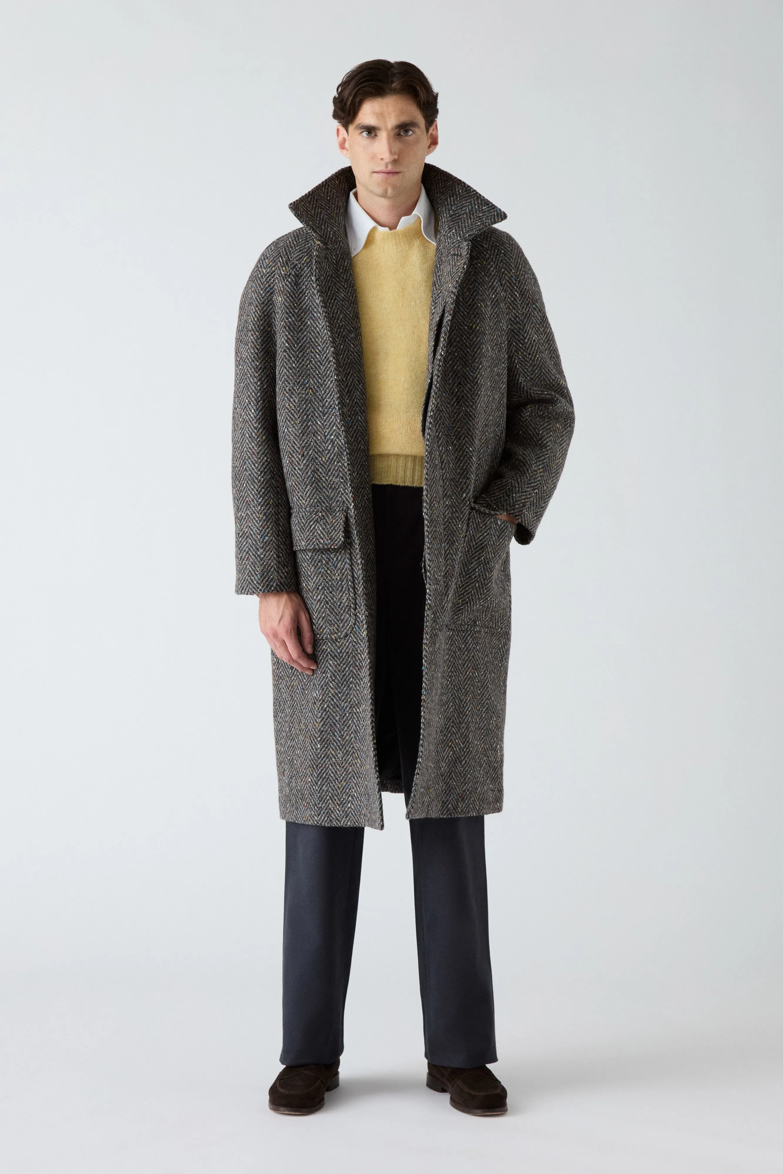 Nelson Tweed Raglan Coat - Dark Grey/Multicolour sold by Berg & Berg