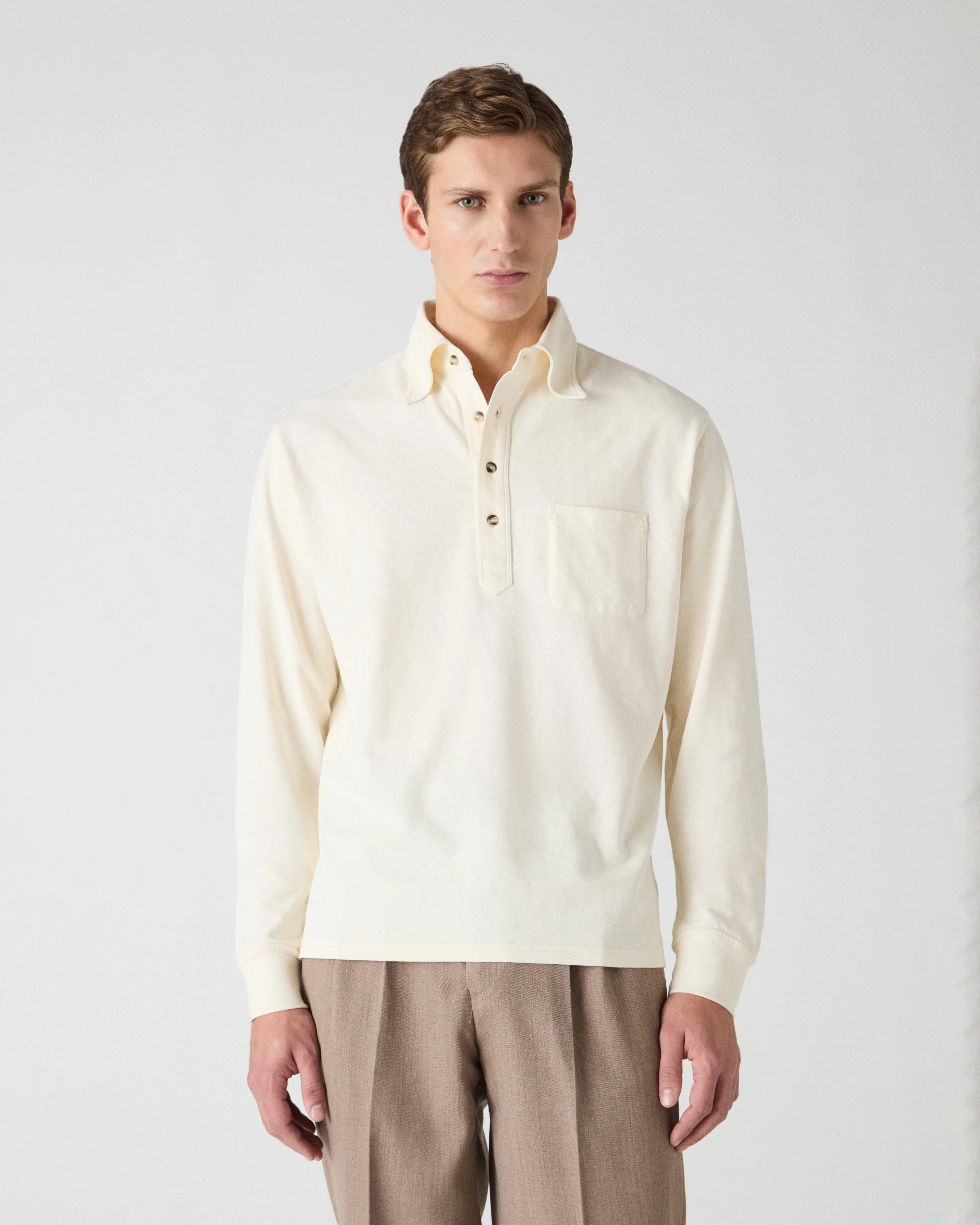 Teddy Long Sleeve Polo Shirt - White sold by Berg & Berg