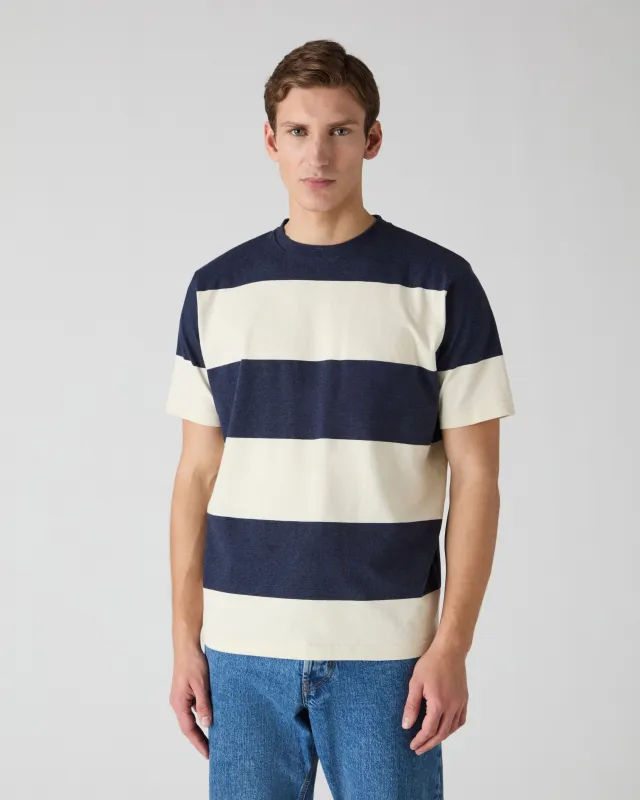 Torgny T-Shirt - Navy/White Block Stripe sold by Berg & Berg
