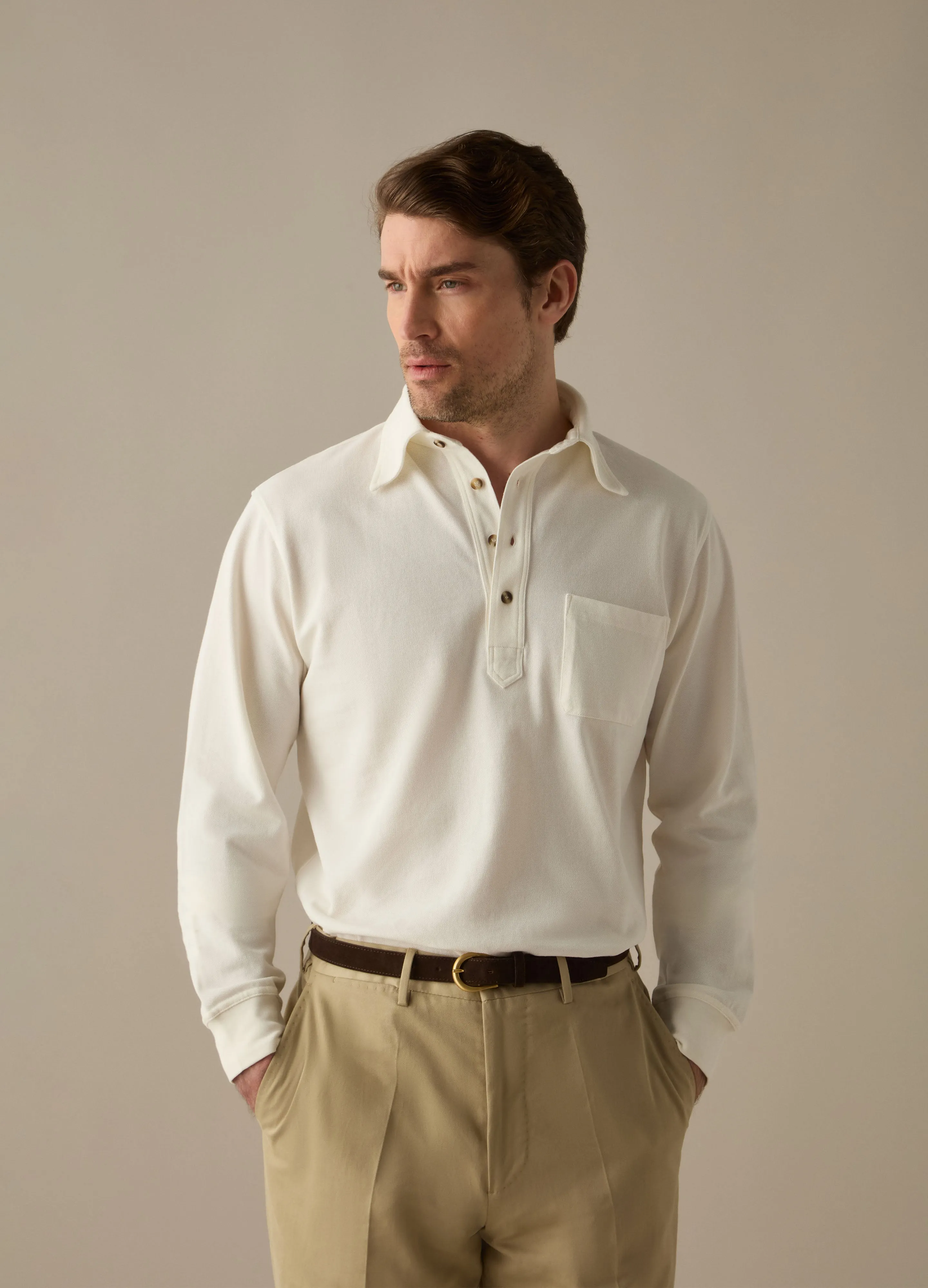 Teddy Long Sleeve Polo Shirt - White sold by Berg & Berg
