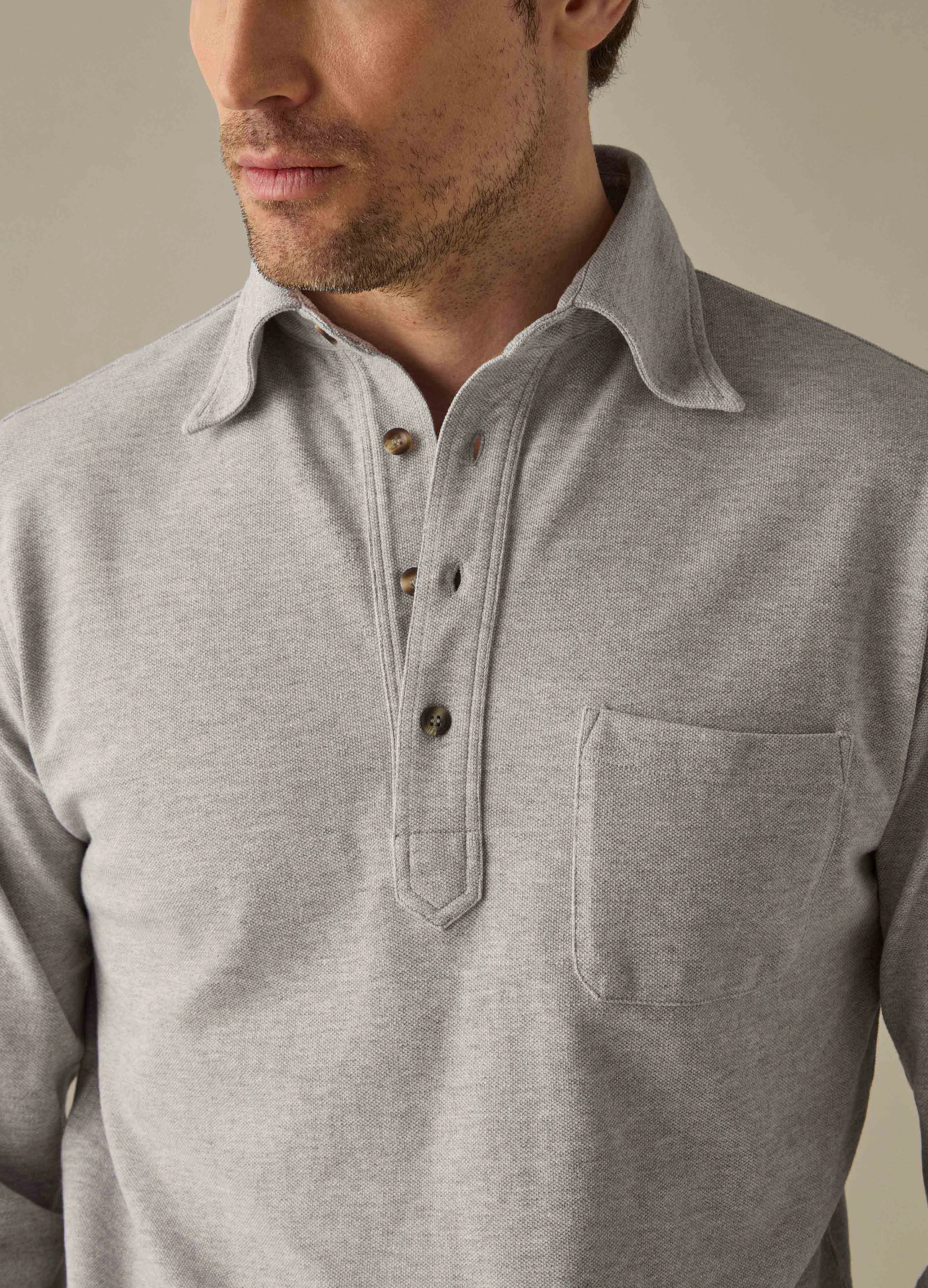 Teddy Long Sleeve Polo Shirt - Grey Melange sold by Berg & Berg product image thumbnail 2
