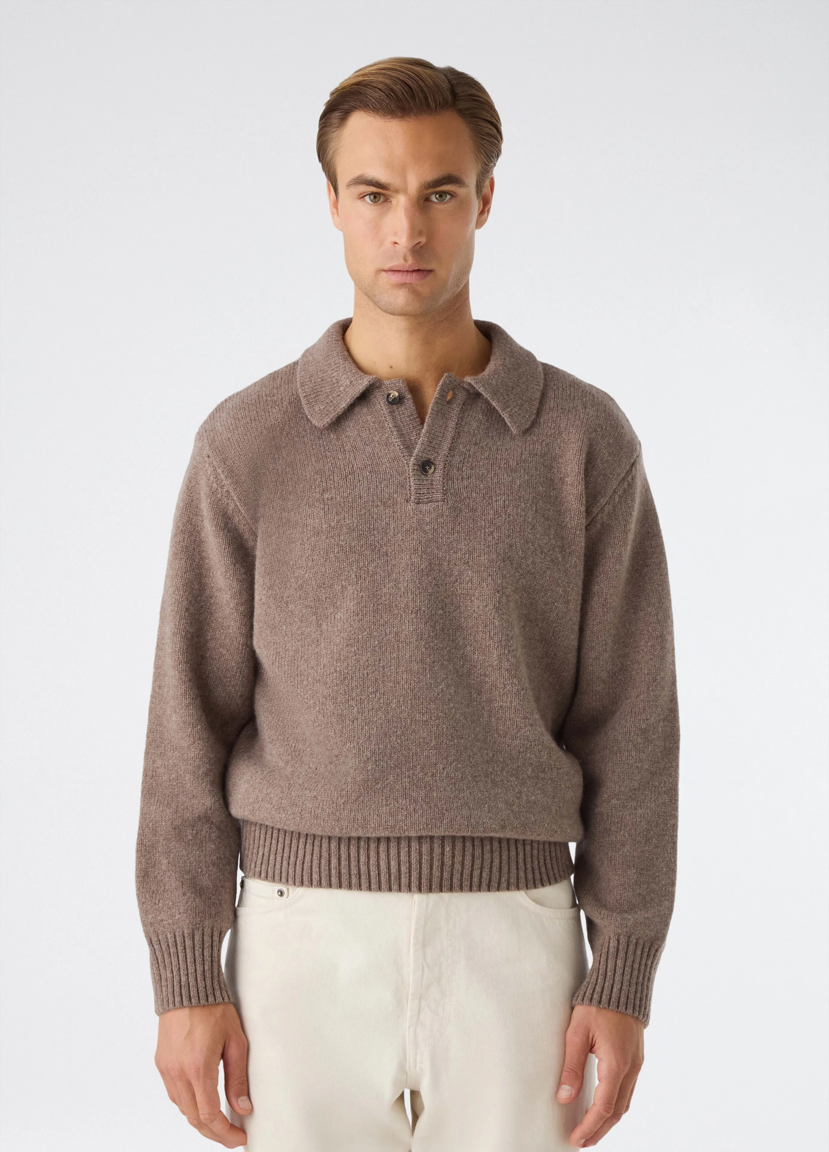 Bruno Wool/Cashmere Polo - Taupe sold by Berg & Berg