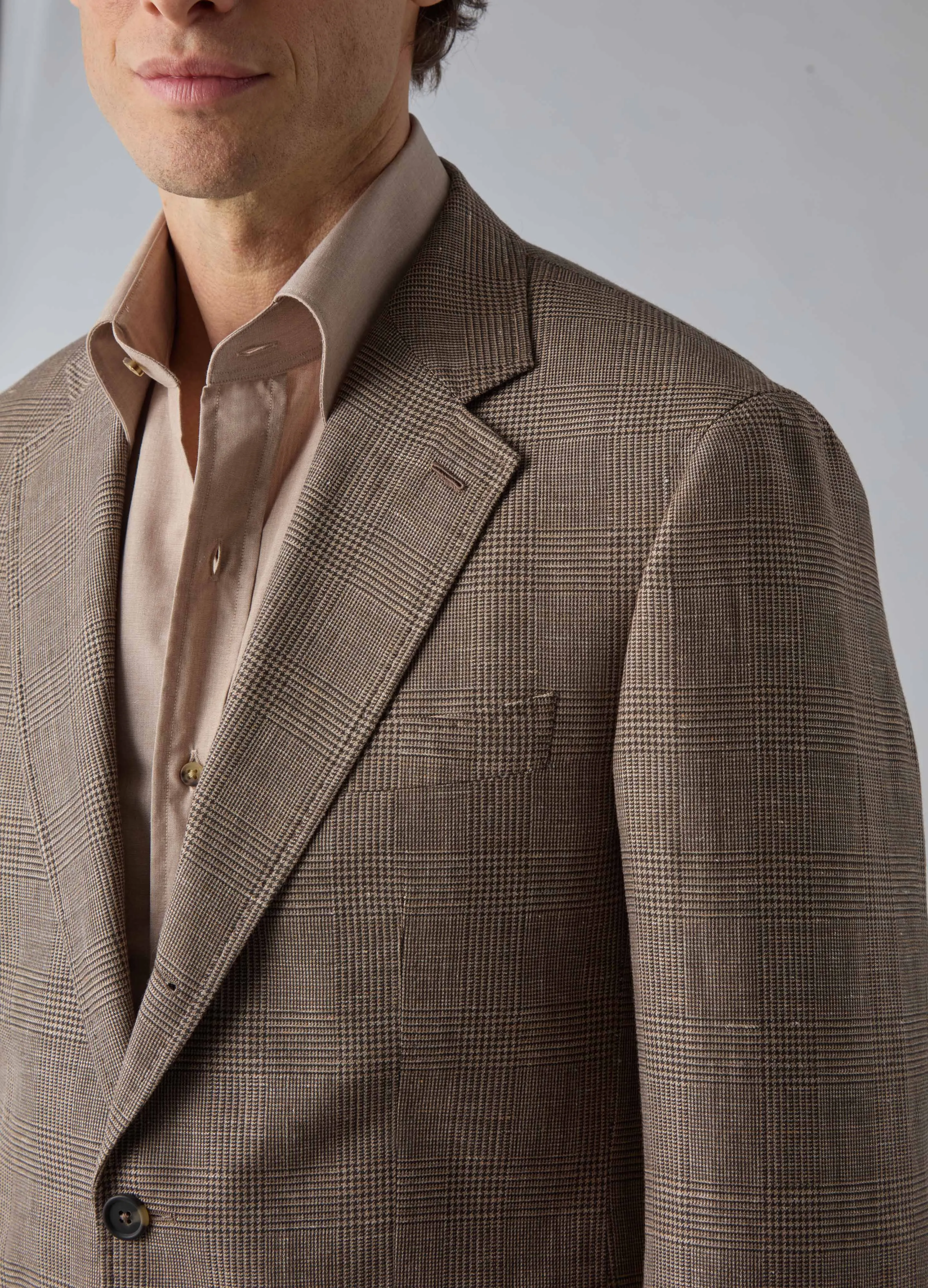 Don Sport Wool/Linen Glencheck Jacket - Brown/Beige sold by Berg & Berg product image thumbnail 2