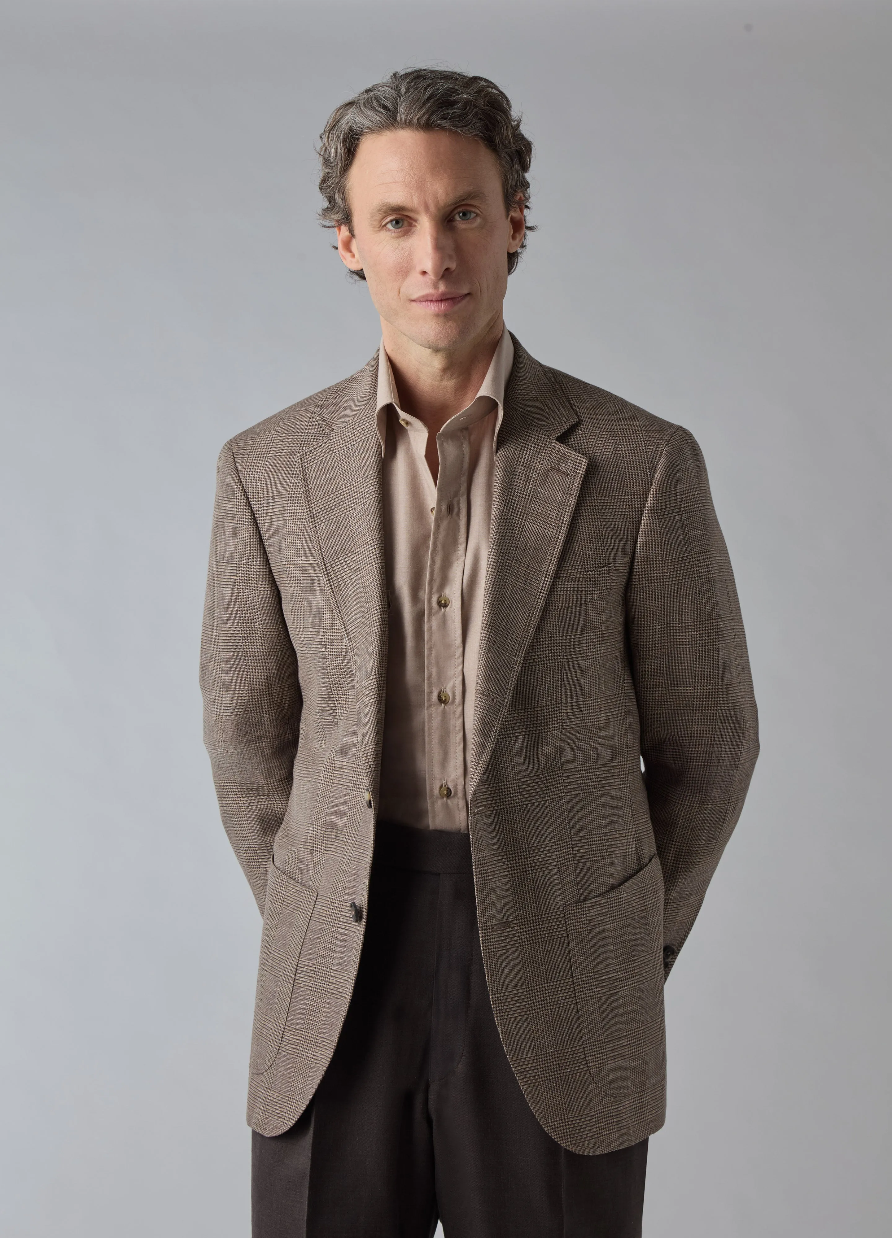 Don Sport Wool/Linen Glencheck Jacket - Brown/Beige sold by Berg & Berg