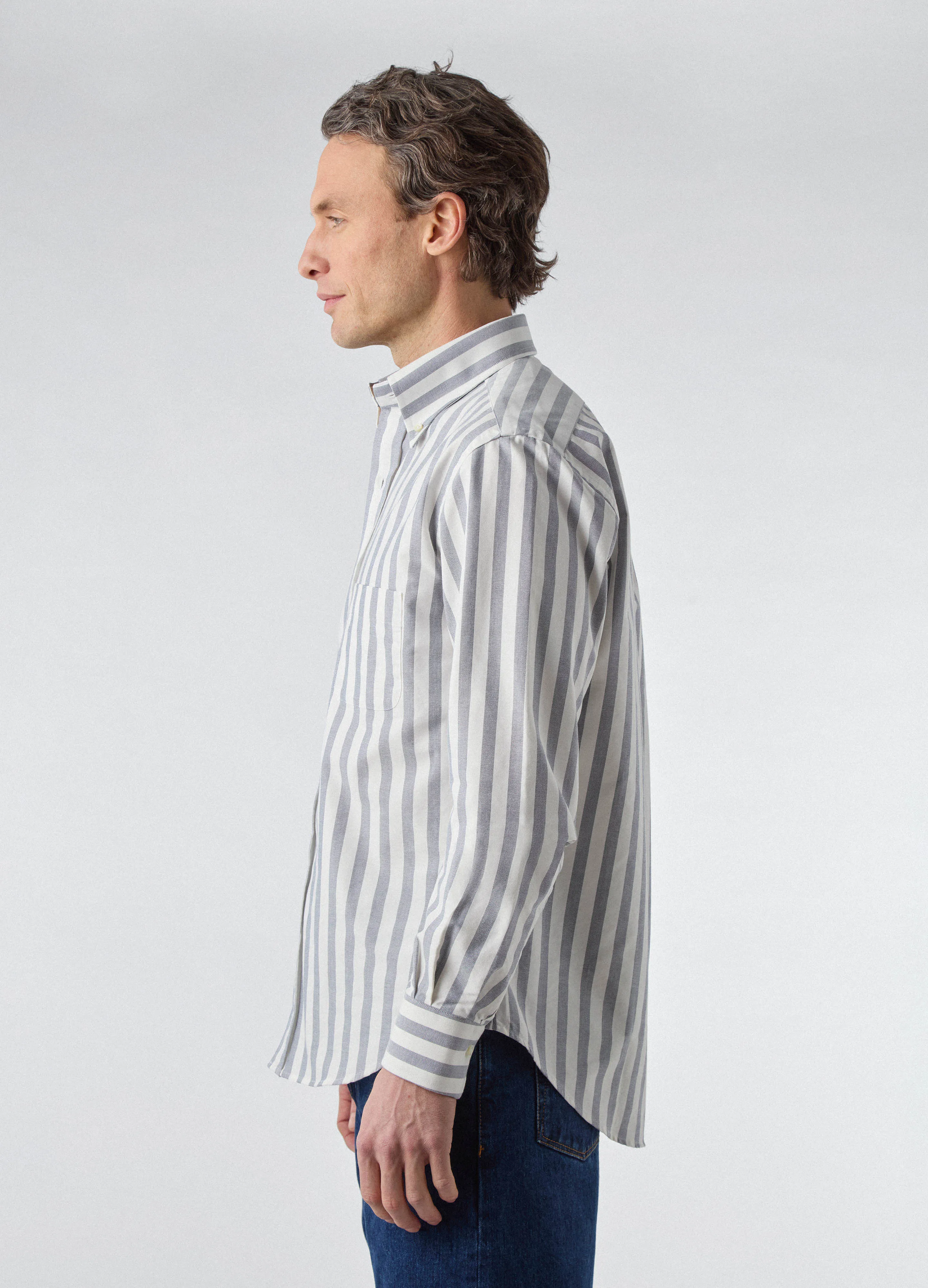 Ferdinand Oxford Button Down Shirt - Off White/Navy Butcher Stripe sold by Berg & Berg product image thumbnail 3