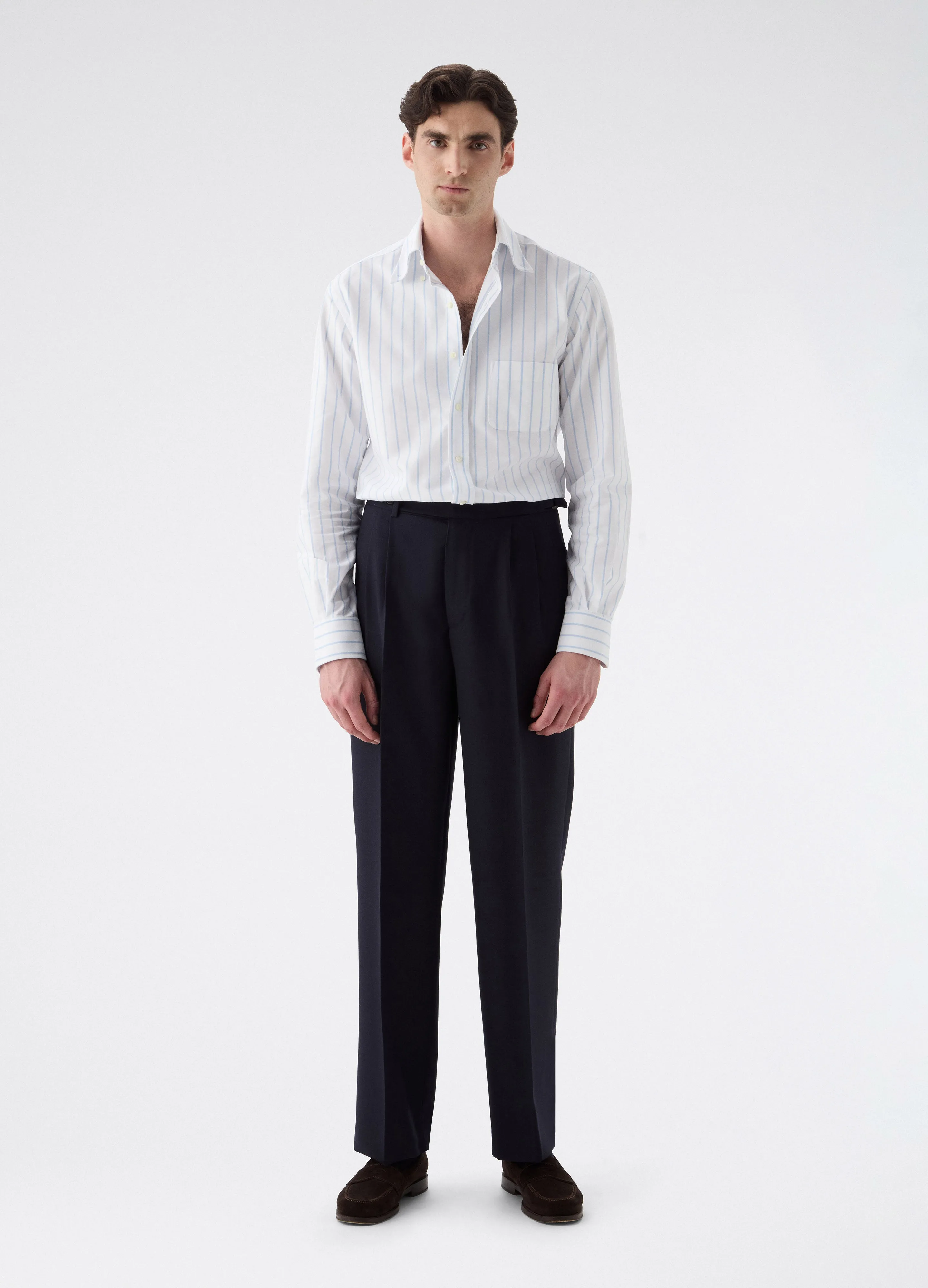 August High Twist Wool Trousers - Navy sold by Berg & Berg