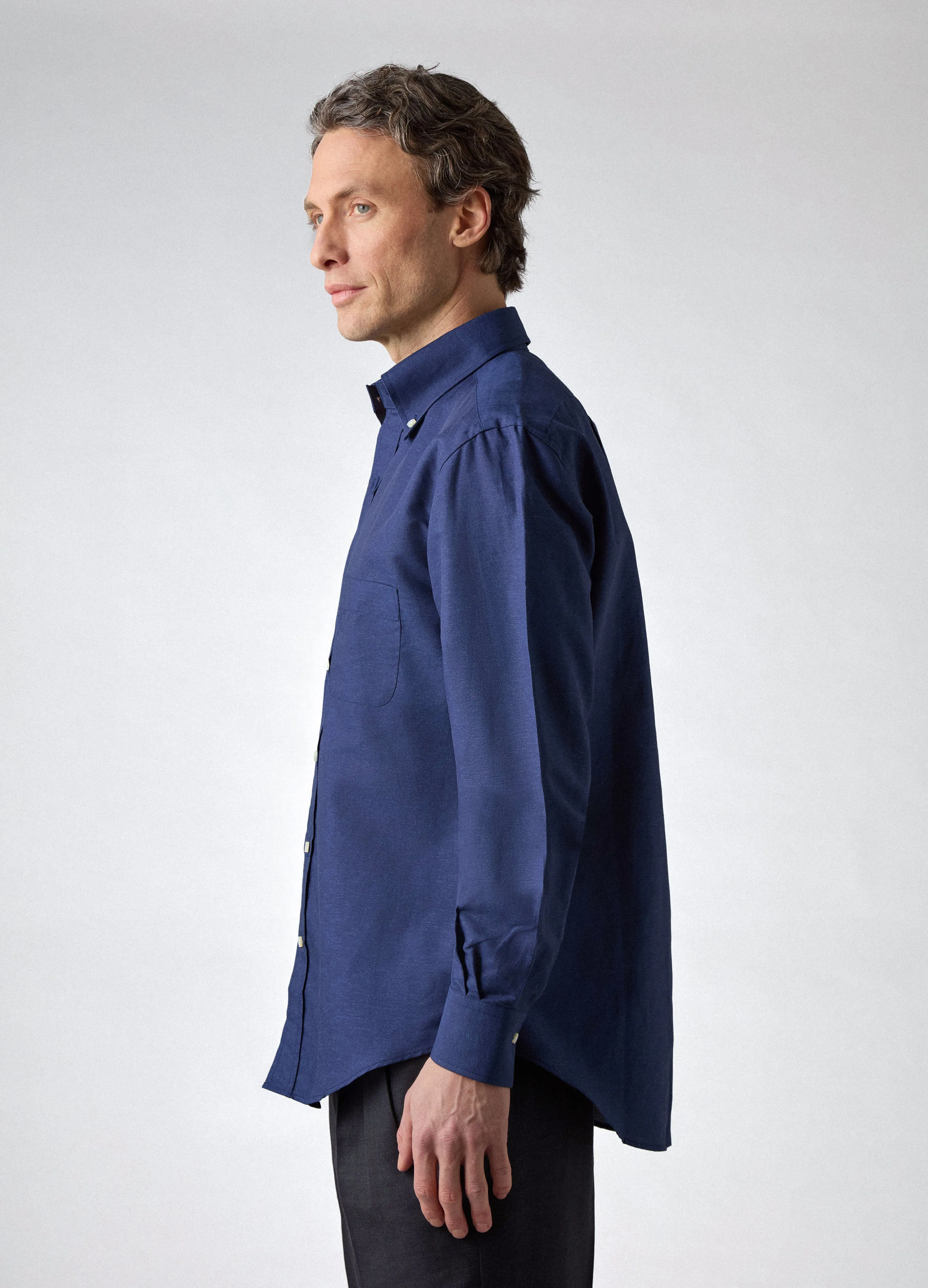 Ferdinand Cotton/Linen Button Down Shirt - Navy sold by Berg & Berg product image thumbnail 2
