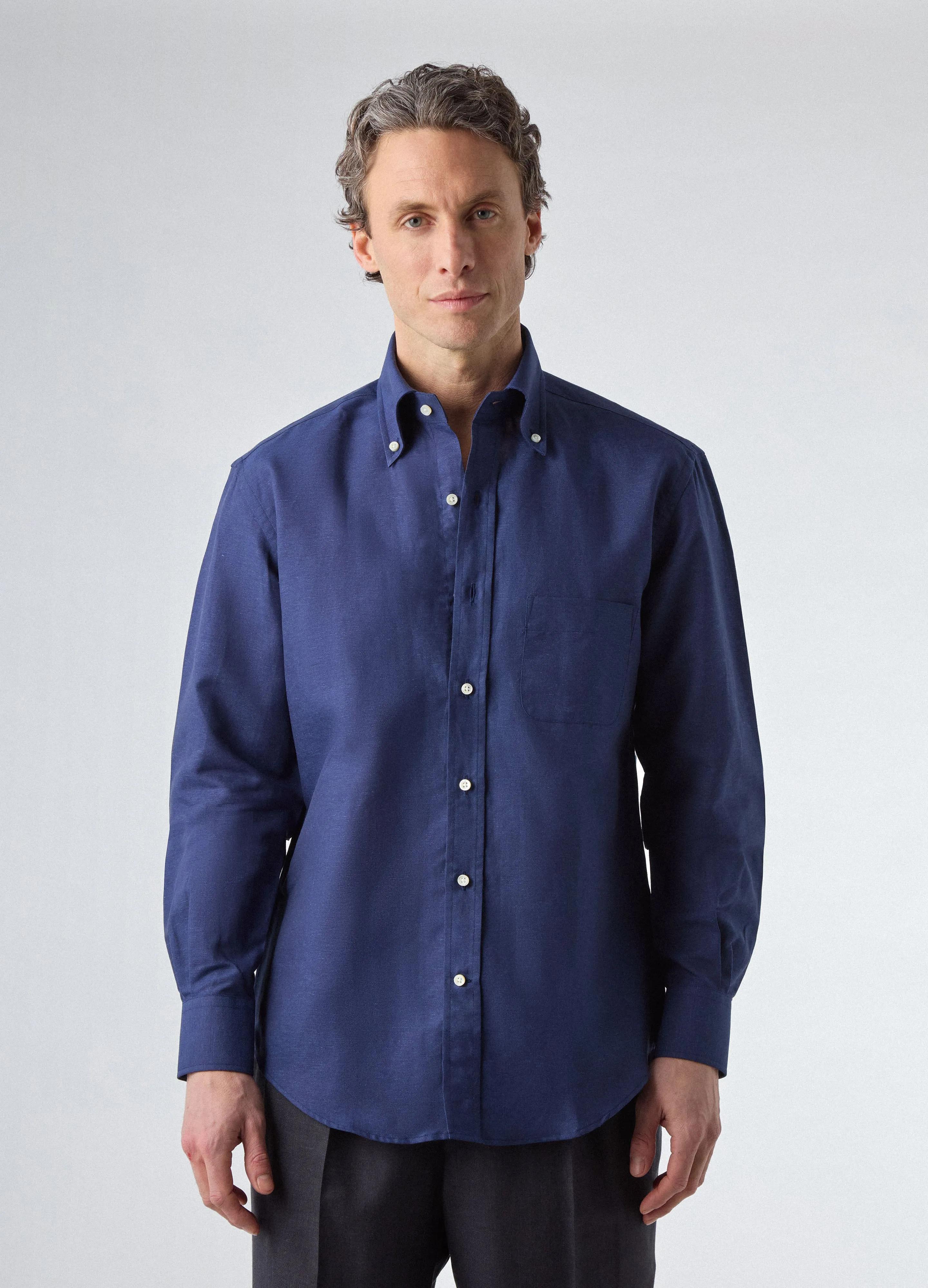 Ferdinand Cotton/Linen Button Down Shirt - Navy sold by Berg & Berg product image thumbnail 3