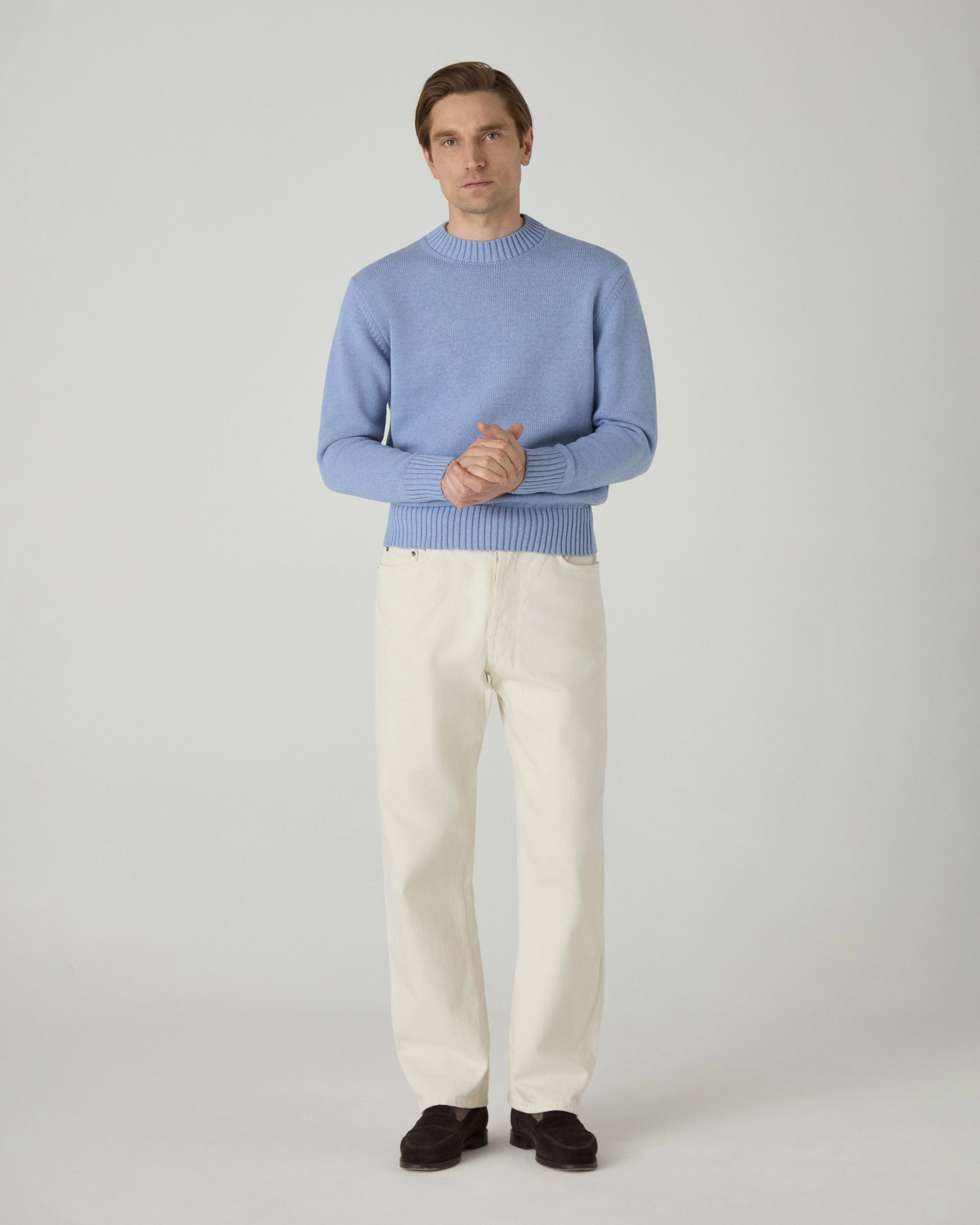 Ben Cotton Crew Neck - Powder Blue sold by Berg & Berg