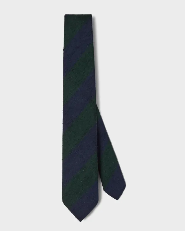 Block Stripe Shantung Silk Tie - Navy/Green made by Berg & Berg