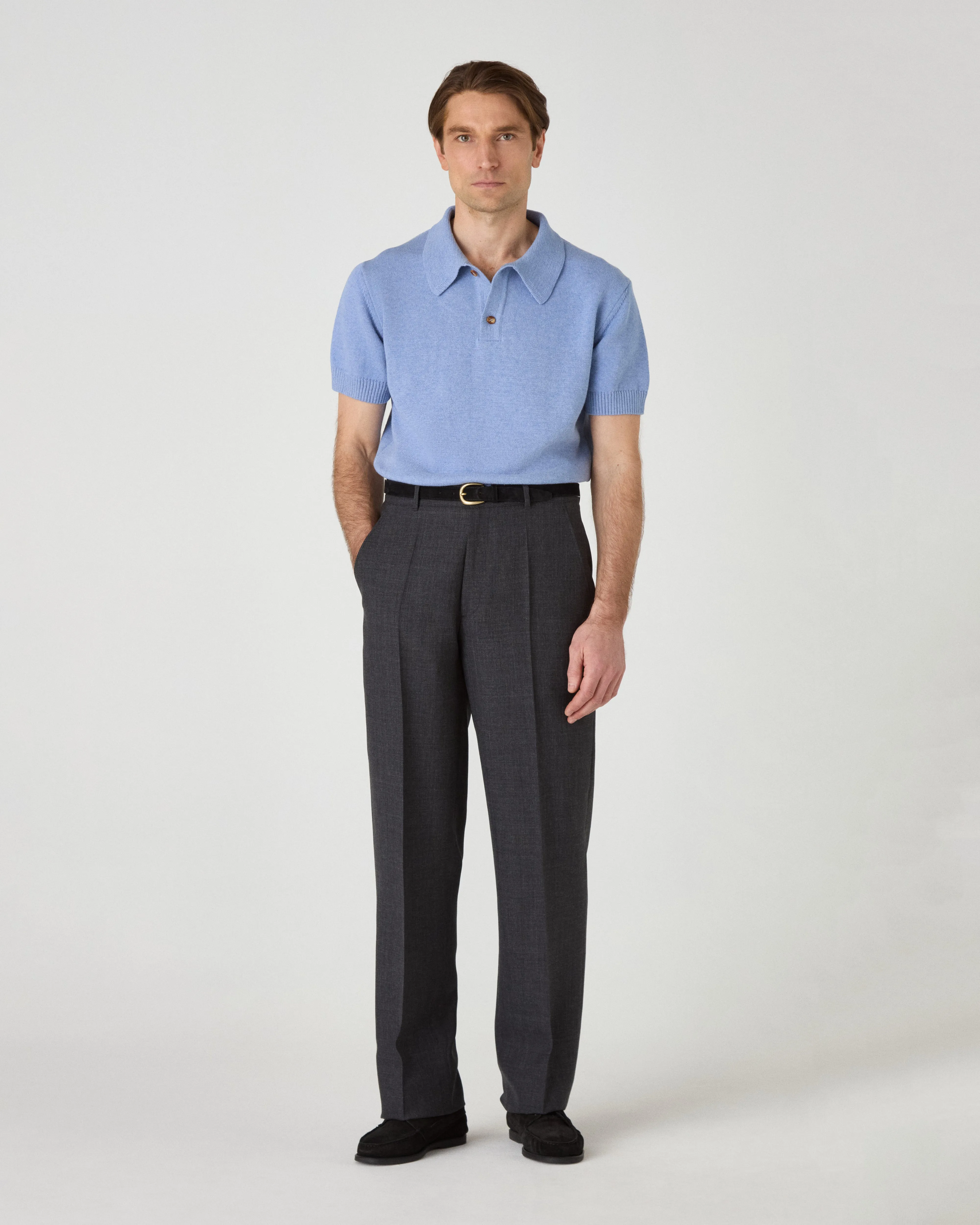 Alfredo High Twist Wool Trousers - Mid Grey sold by Berg & Berg
