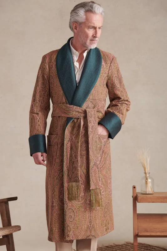 Green & Gold St James' Paisley Lined Cotton Dressing Gown sold by New & Lingwood