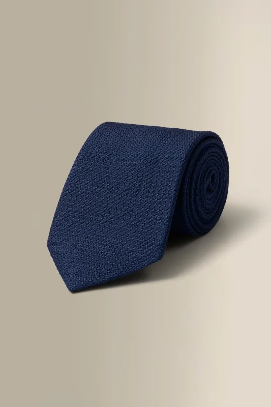 Navy Woven Grenadine Tie sold by New & Lingwood