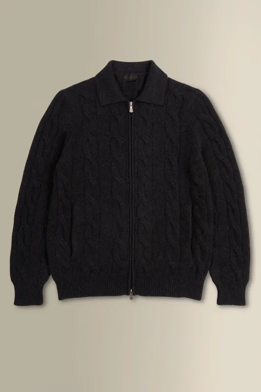 Dark Grey Cable Knit Two Way Zip Cashmere Cardigan sold by New & Lingwood