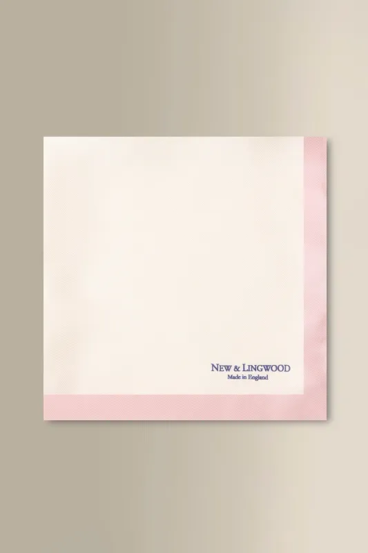 White & Pink Border Silk Pocket Square sold by New & Lingwood