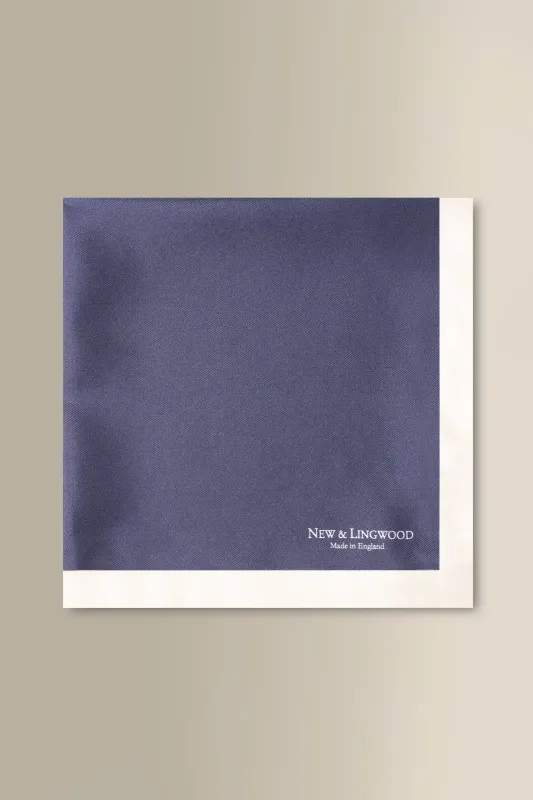 Navy & White Border Silk Pocket Square sold by New & Lingwood