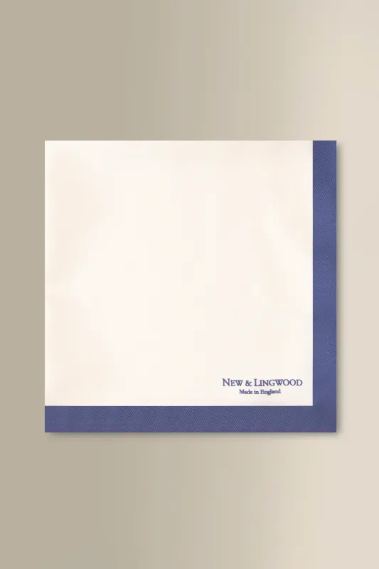 White & Navy Border Silk Pocket Square sold by New & Lingwood