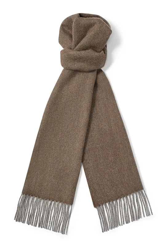 Camel Herringbone Cashmere Scarf sold by New & Lingwood