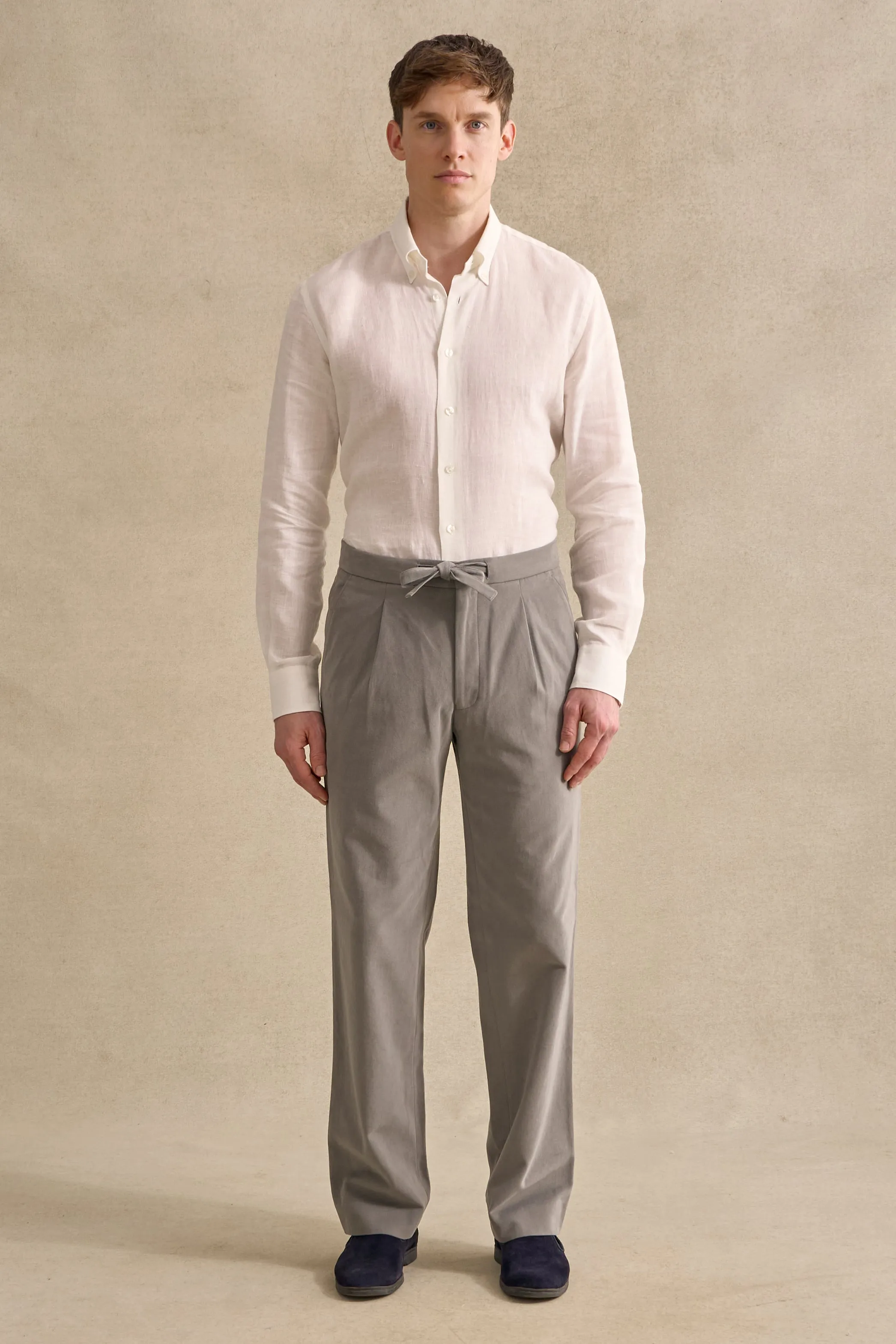 Khaki Cotton Drawstring Trousers sold by New & Lingwood product image thumbnail 2