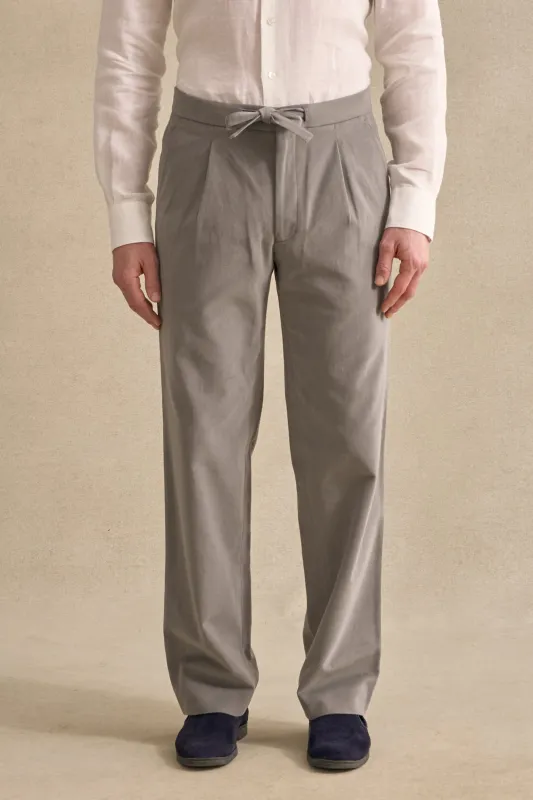 Khaki Cotton Drawstring Trousers sold by New & Lingwood