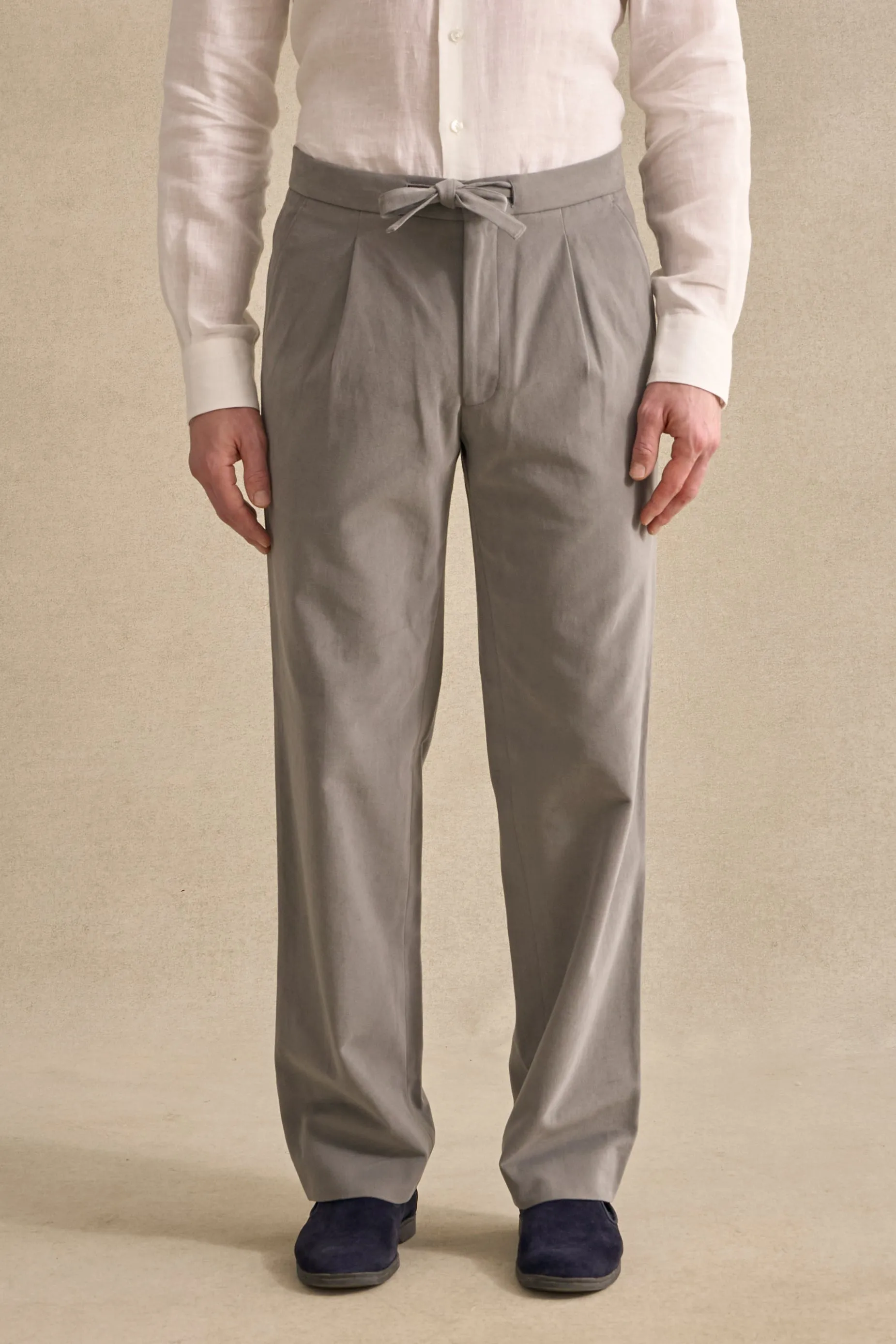 Khaki Cotton Drawstring Trousers sold by New & Lingwood