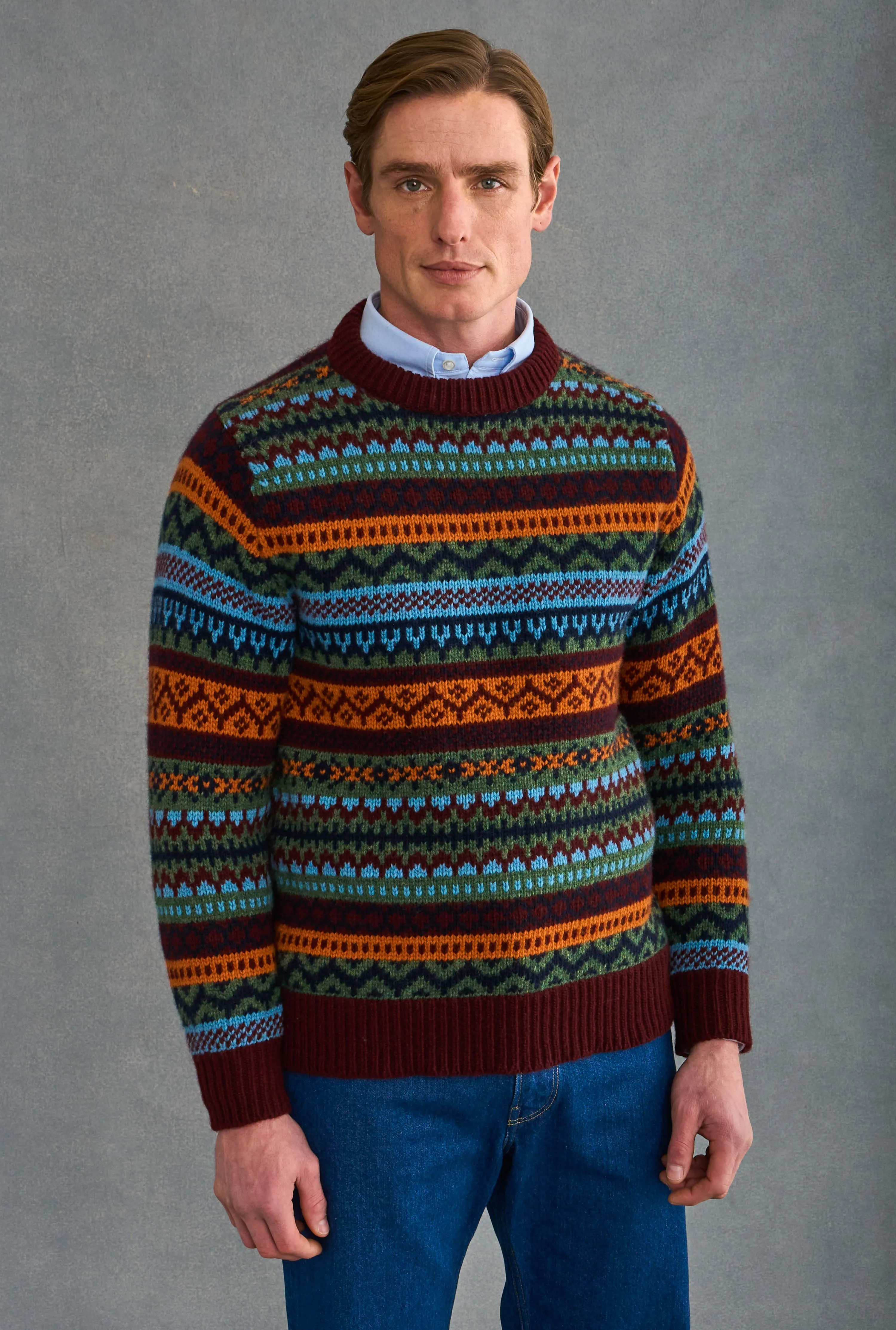 Burgundy & Green Fair Isle Jumper sold by New & Lingwood