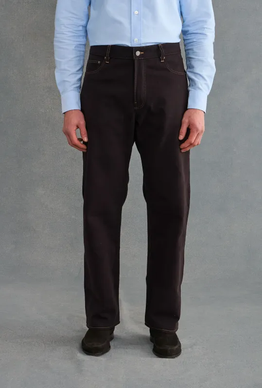 Dark Brown Flat Front 5 Pocket Trousers sold by New & Lingwood