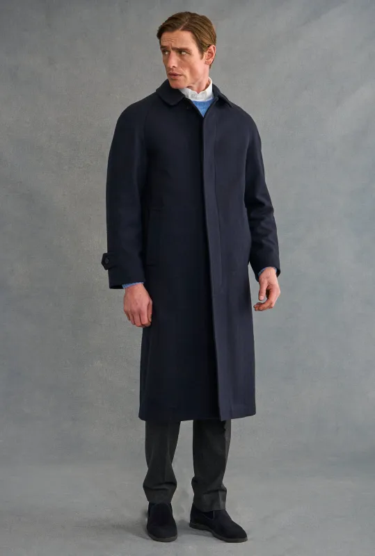 Navy Herringbone Raglan Sleeve Overcoat sold by New & Lingwood