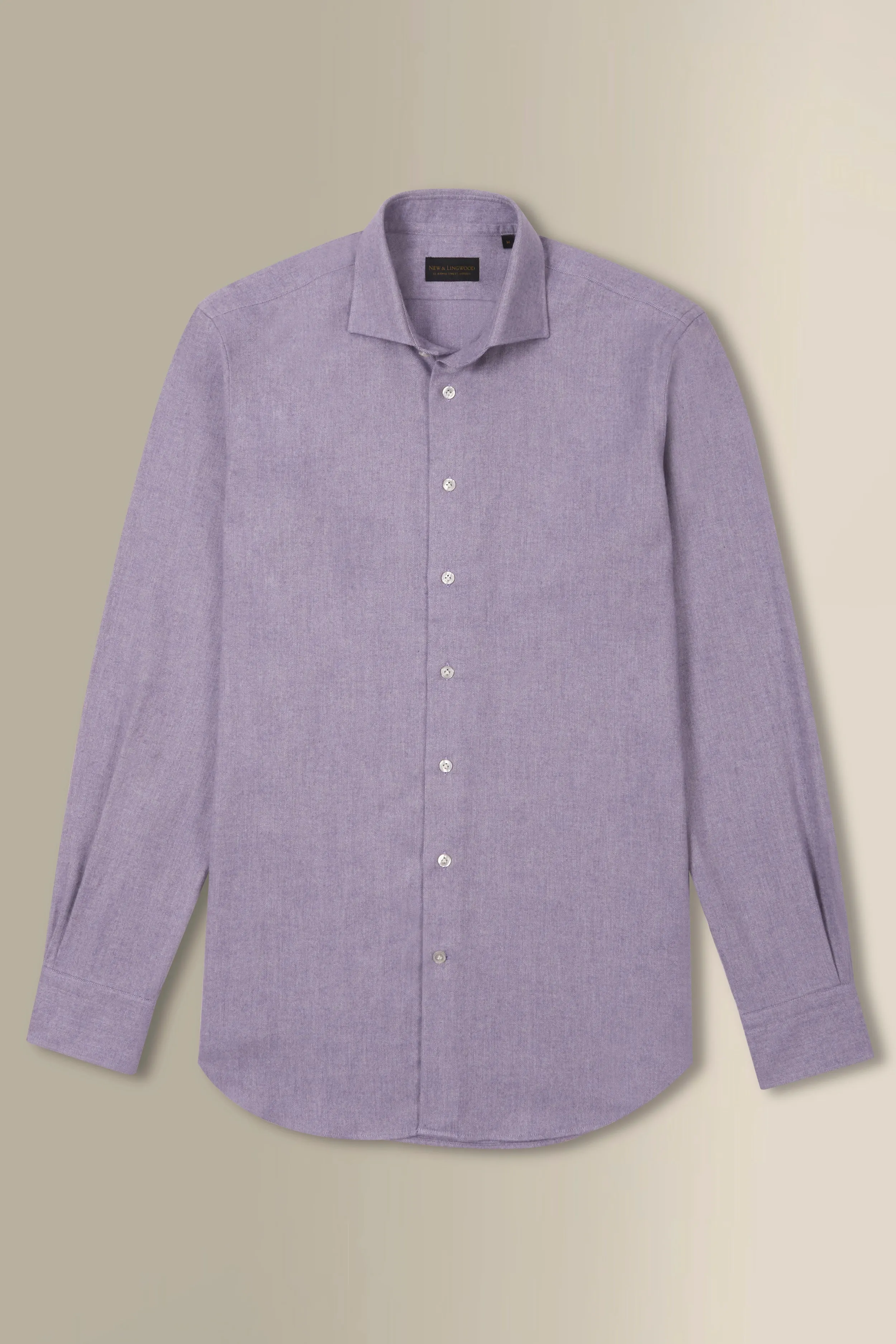 Lilac Herringbone Cutaway Collar Standard Fit Flannel Shirt sold by New & Lingwood product image thumbnail 4