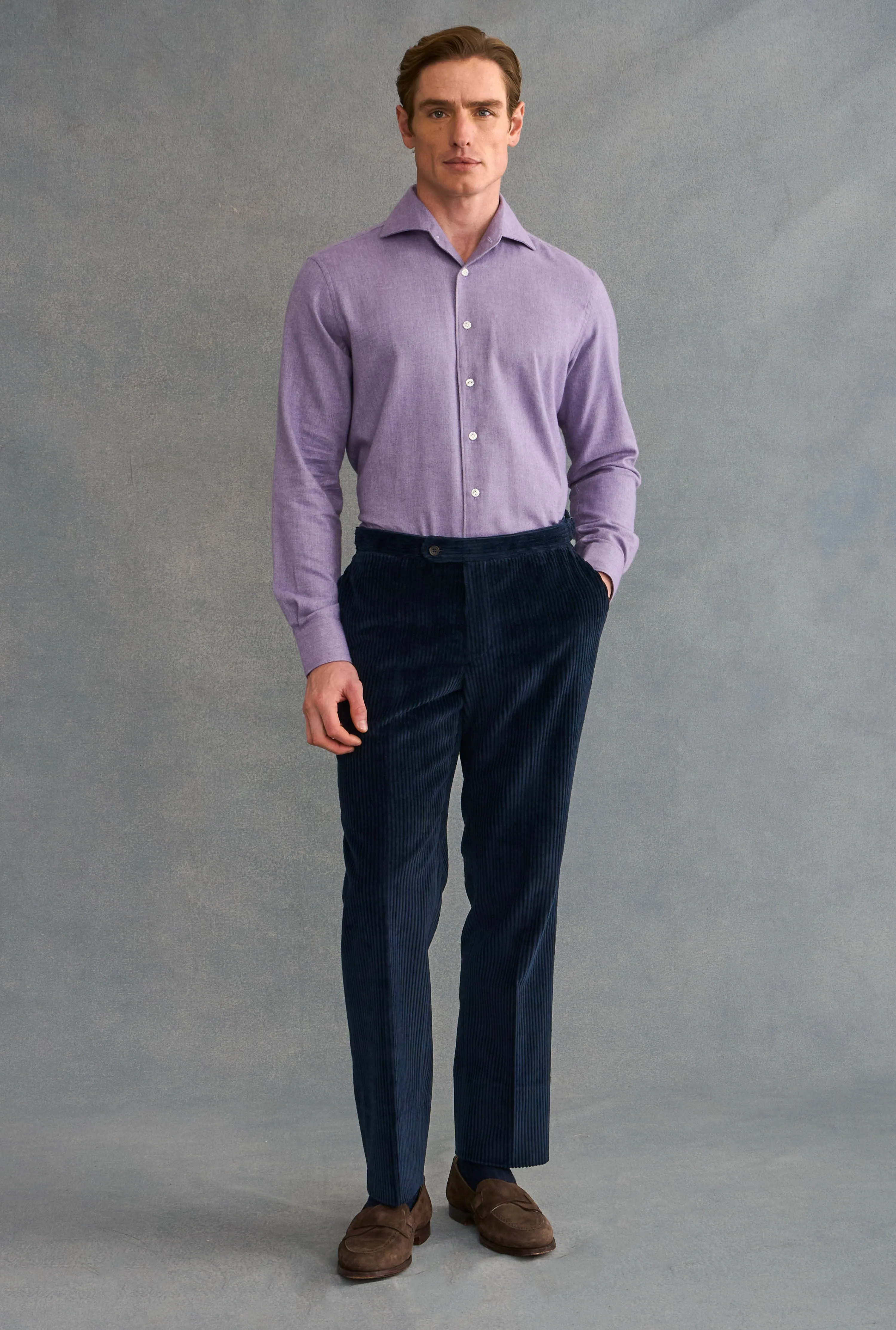 Lilac Herringbone Cutaway Collar Standard Fit Flannel Shirt sold by New & Lingwood product image thumbnail 2