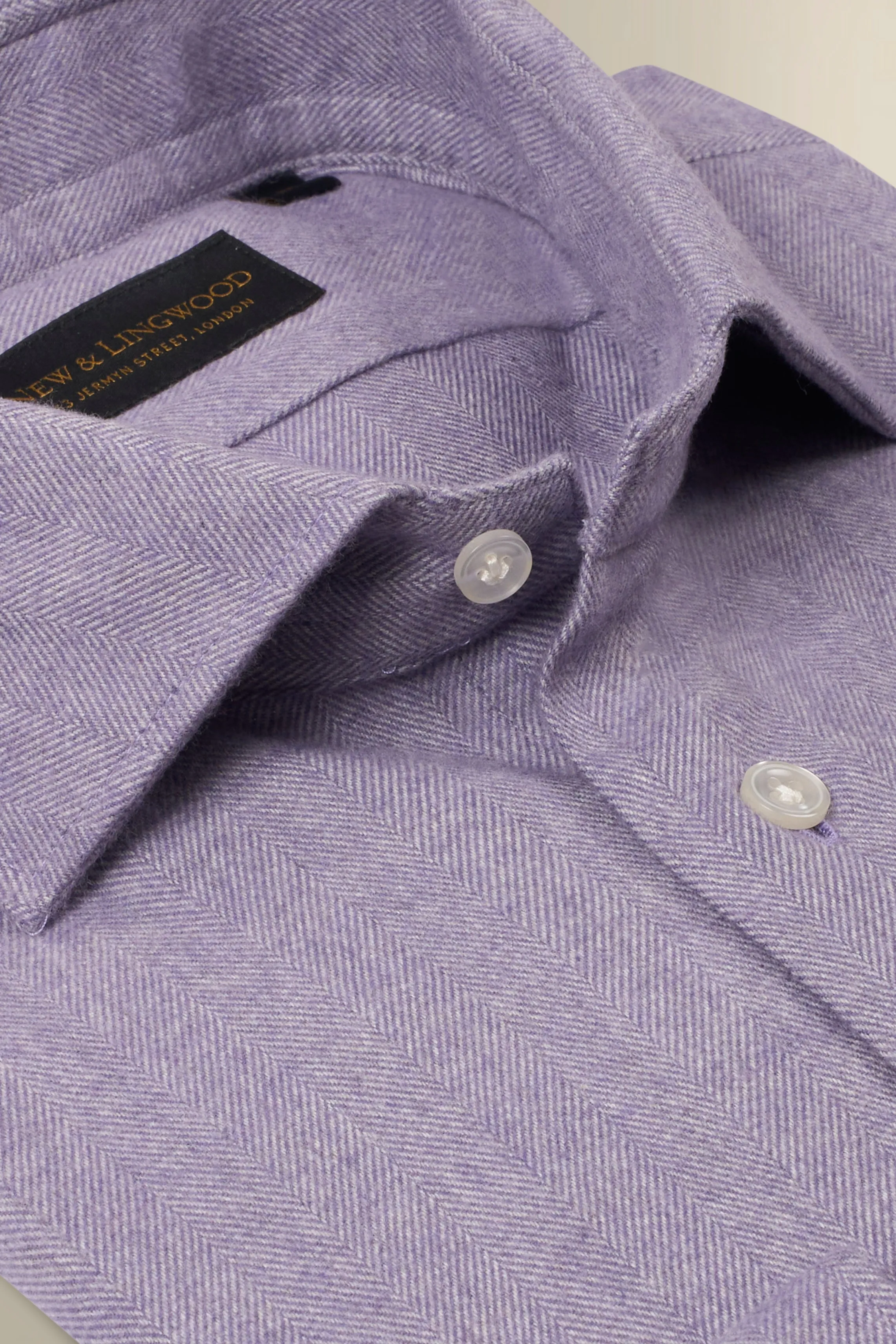 Lilac Herringbone Cutaway Collar Standard Fit Flannel Shirt sold by New & Lingwood product image thumbnail 5